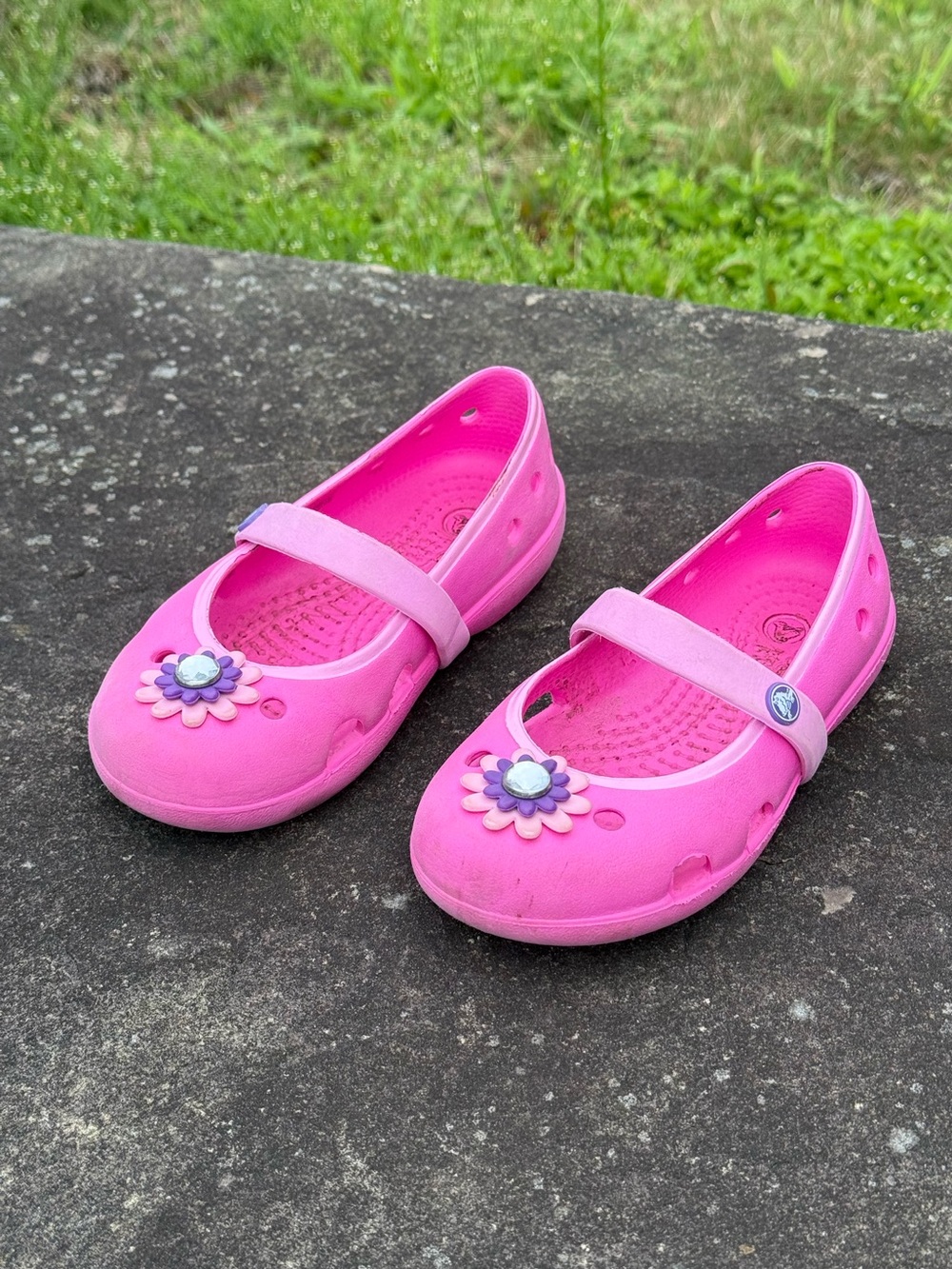 CROCS Kids' Pink Mary Jane Clogs with Flower Charm